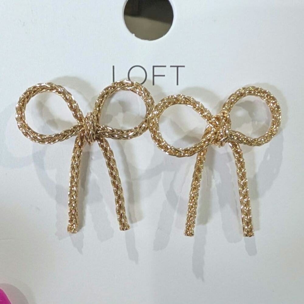 LOFT Gold tone Textured Ribbon Bow Earrings